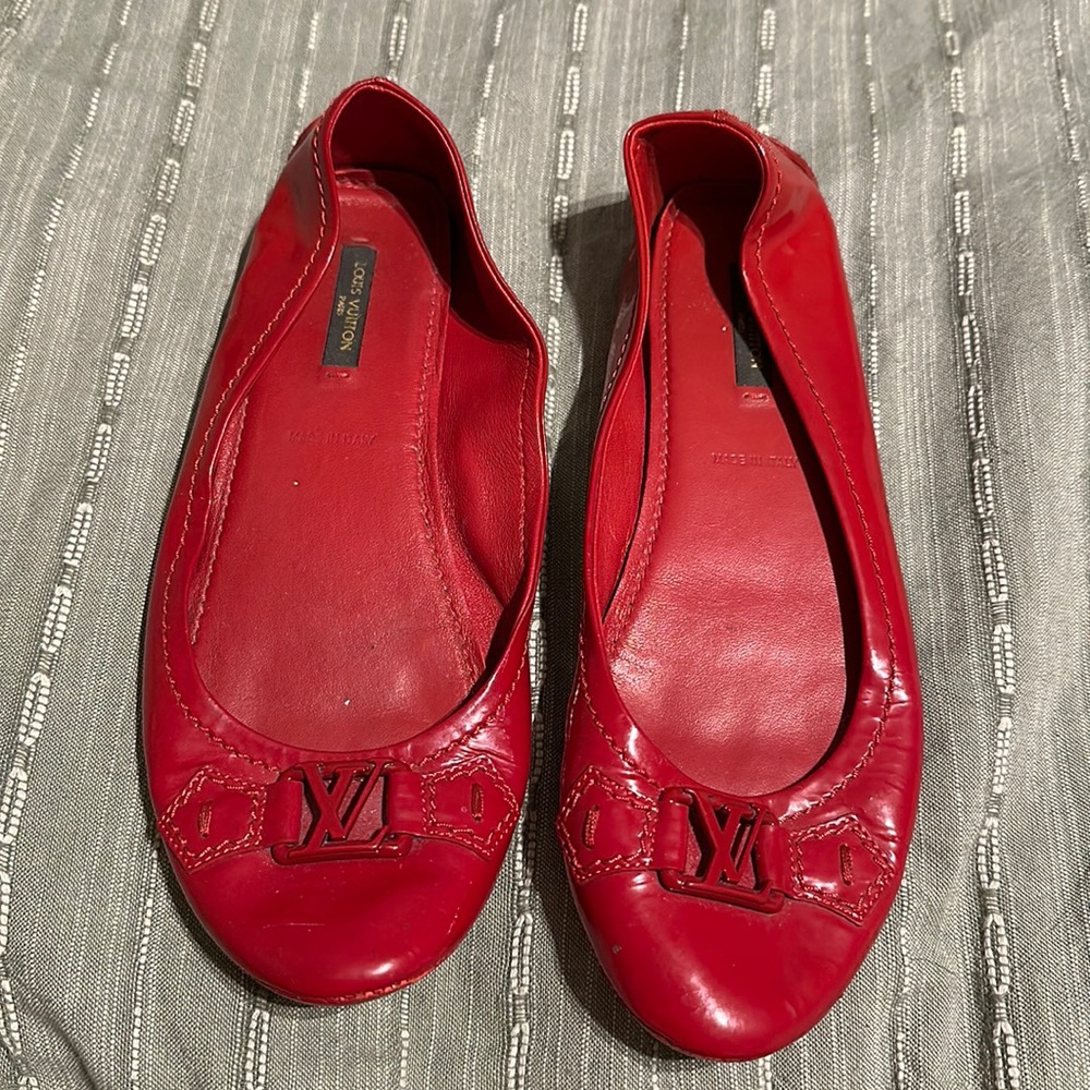 Red Authentic Louis Vuitton Driving Flats